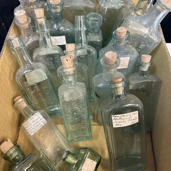 Selection Of Green Glass Collectors Bottles 